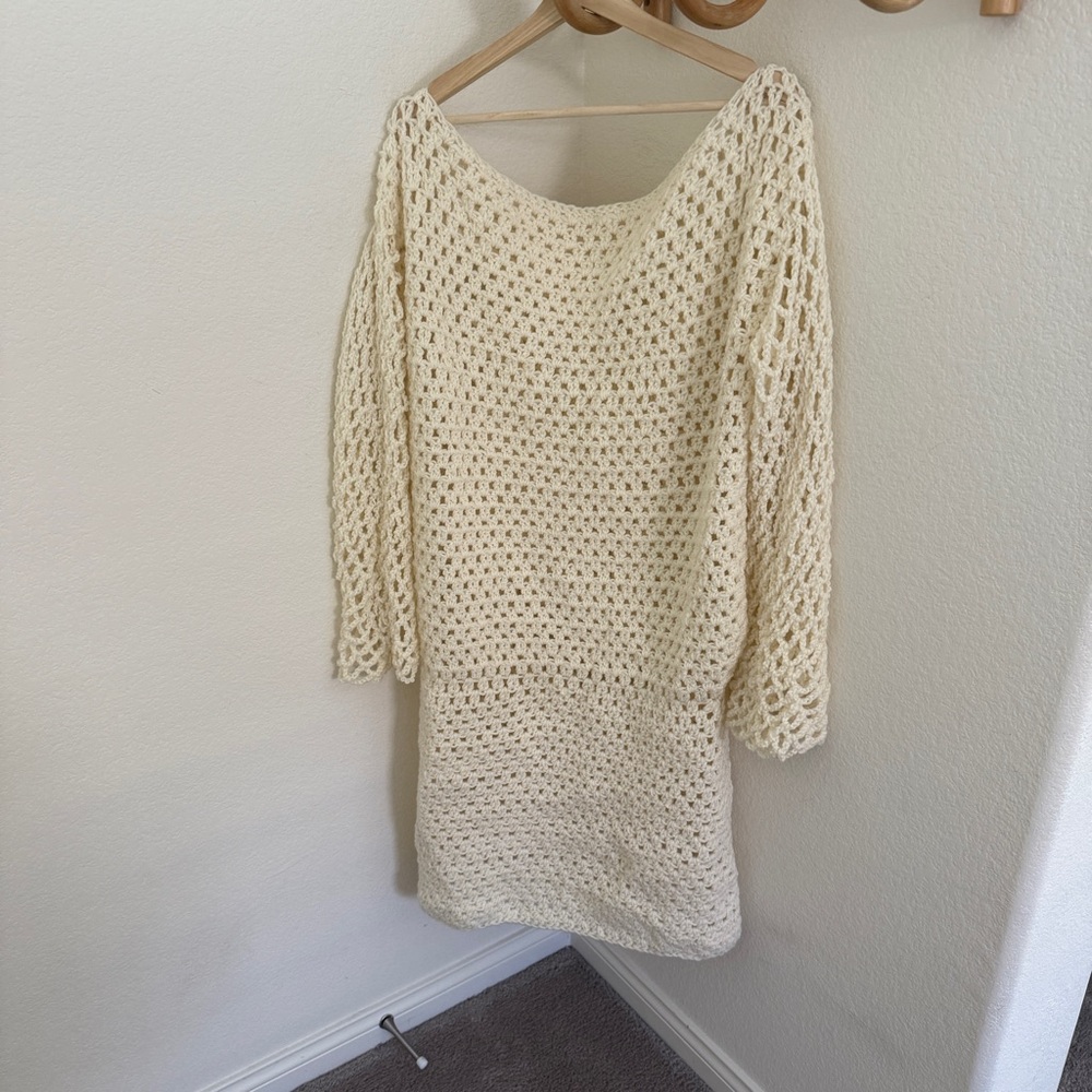 Vintage Ivory Crochet Long Sleeve Dress